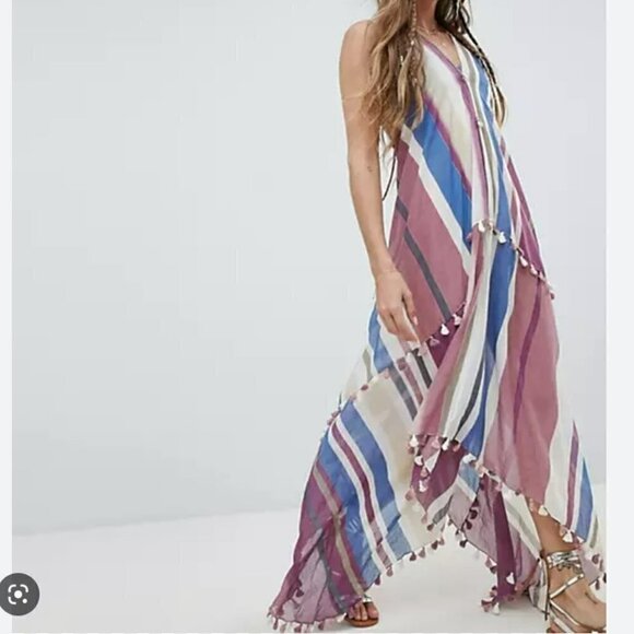 Anthropologie | NWT Aratta Aster Purple Maxi Dress Violet Stripe Tassel Size S - Picture 2 of 16